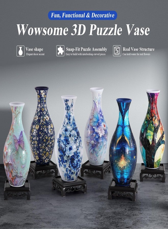 wowsome 3D Puzzle Vase for Adults,Puzzle Planter Pot for Women,3D Art Jar Puzzles for House Flowers Arrangements and Home Decoration (Pink Butterfly) - Image 3